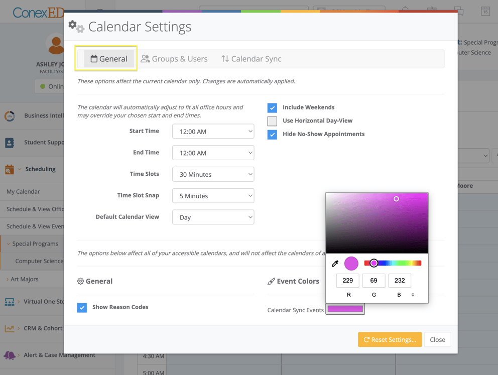 Customize calendar settings